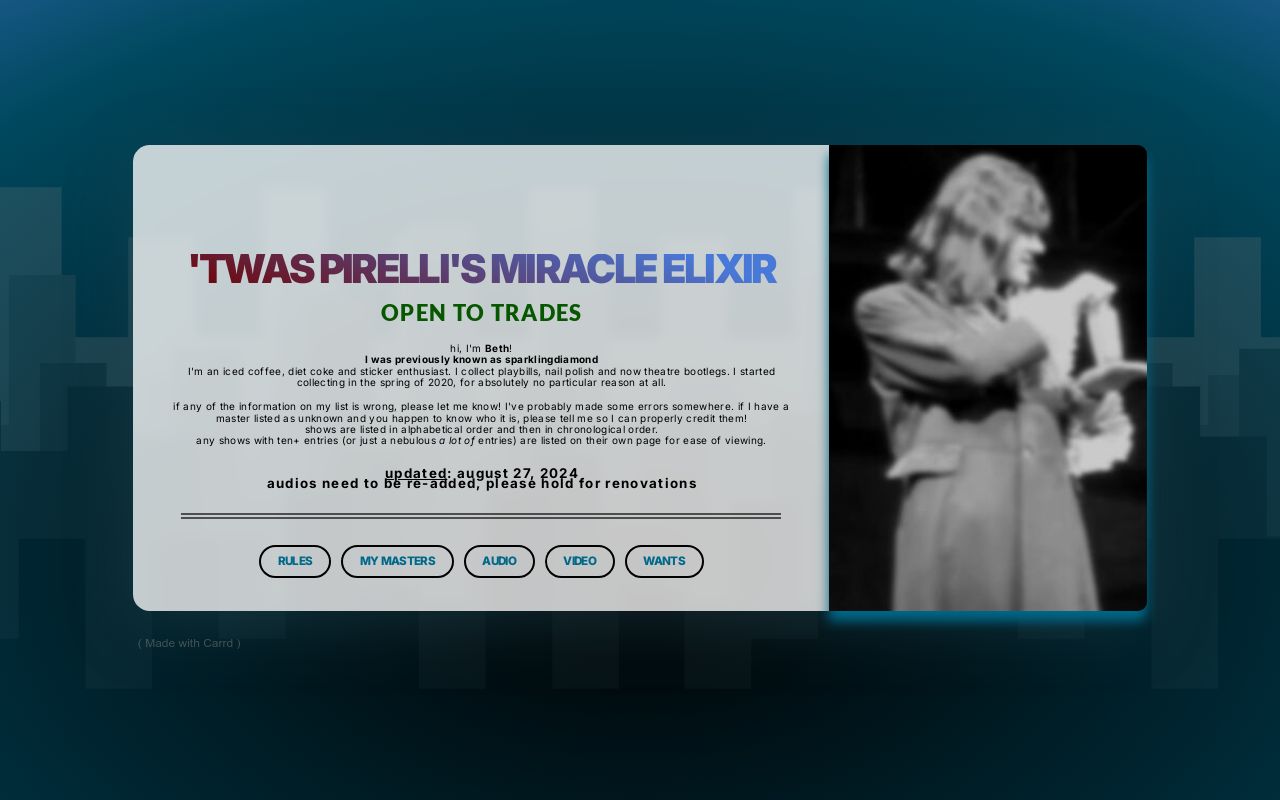 pirellis miracle elixir's list